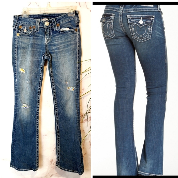 True Religion Denim - True Religion distressed patched flare boot cut jeans